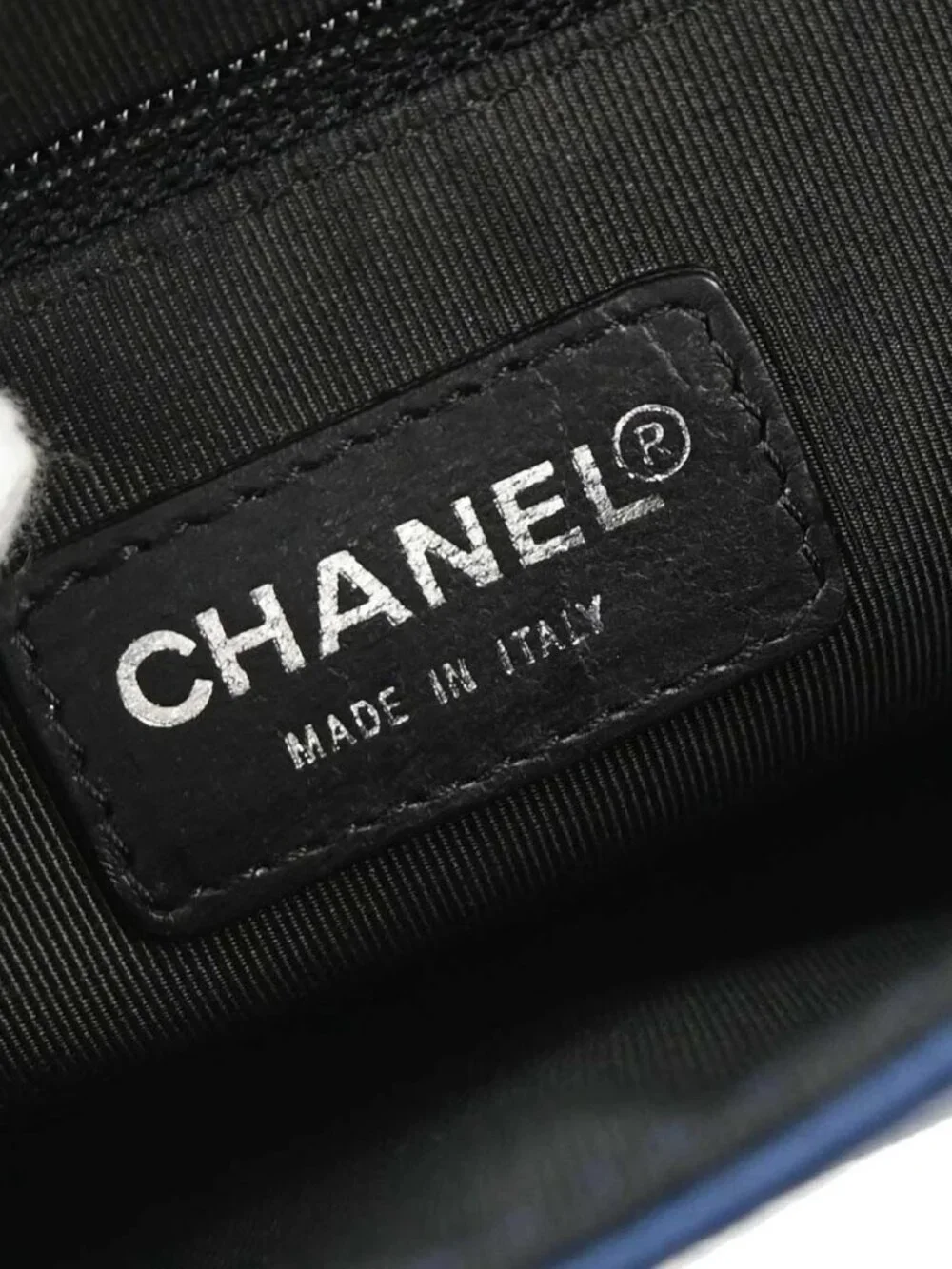 Chanel Blue Black Satin Choco Bar Handbag 197601